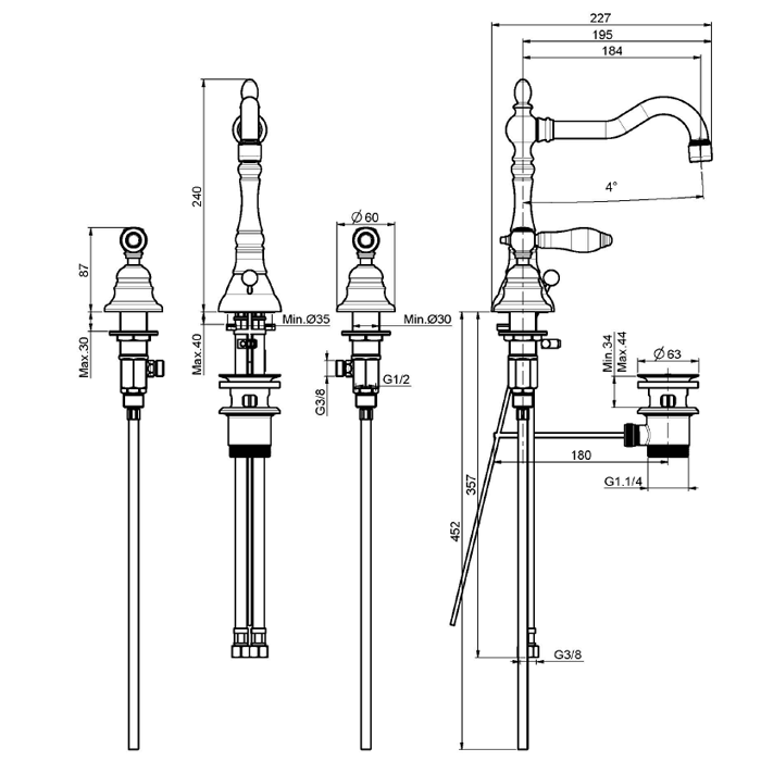 Fima Carlo Frattini Смеситель на 3 отв. для раковины, Herend, F5401BR цвет: бронза