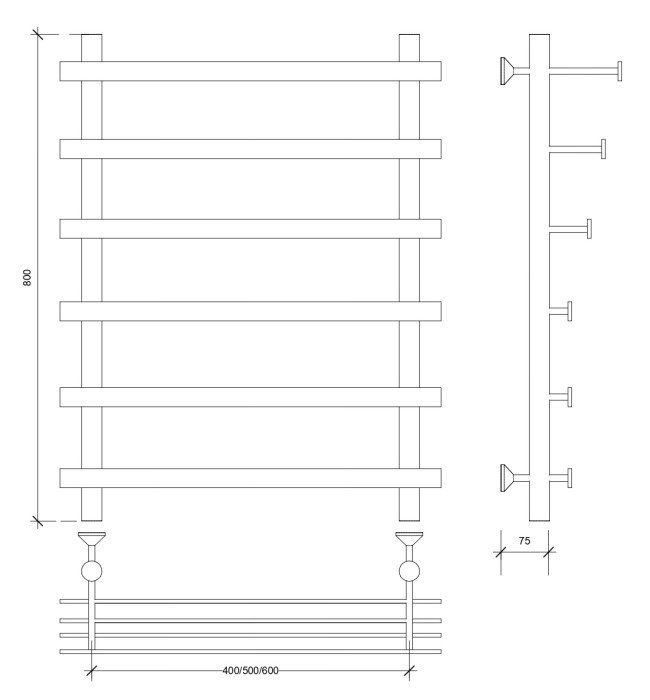 Полотенцесушитель водяной 80x40x50 Понтида 7 СП (хром) Secado арт. 4603777447953
