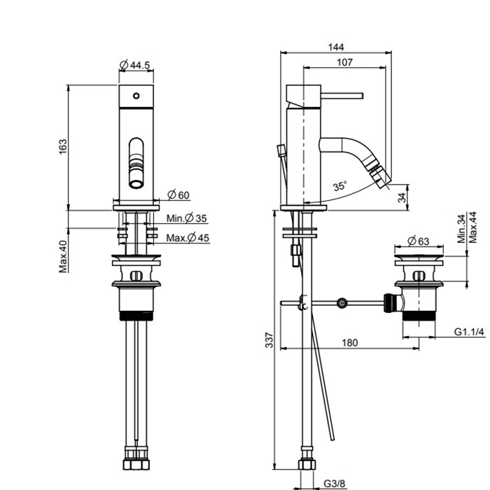 Fima Carlo Frattini Spillo-up Смеситель для биде, ручка "XS", с донным клапаном, Spillo Up, F3032XSCR цвет: хром