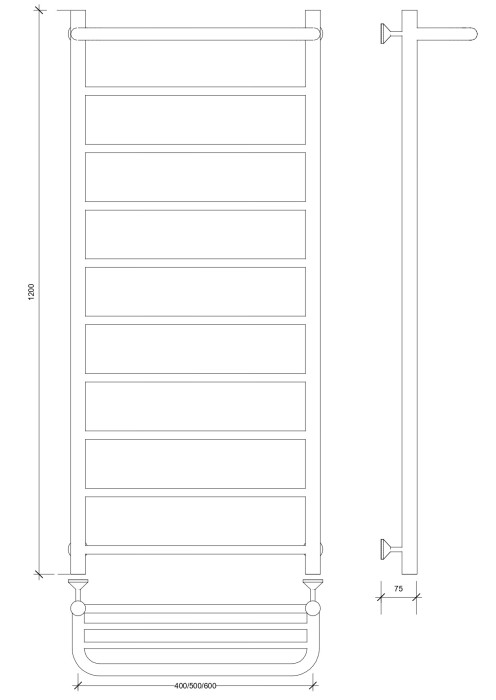 Полотенцесушитель водяной 120x50 Триада 1 СП (хром) Secado арт. 4603759406985