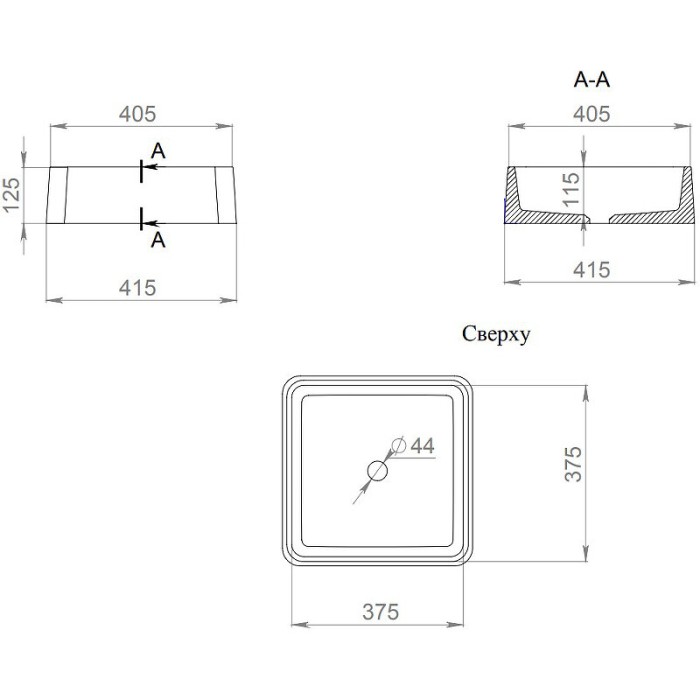 Раковина накладная 41,5x41,5, матовая, Salini GLORIA арт. 1102202M