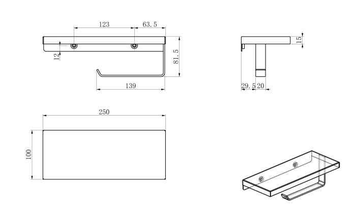 Держатель для туалетной бумаги с полкой, Wonzon & Woghand, WW-V2801-MB цвет: черный