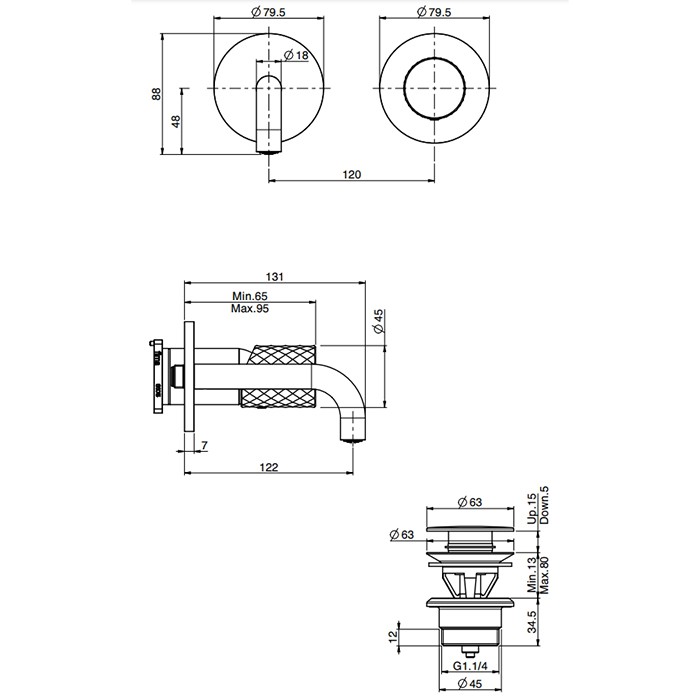 Fima Carlo Frattini Смеситель для раковины, встраиваемый, излив: 12.2см., Spillo Tech, F3051TWSX9XNS цвет: черный
