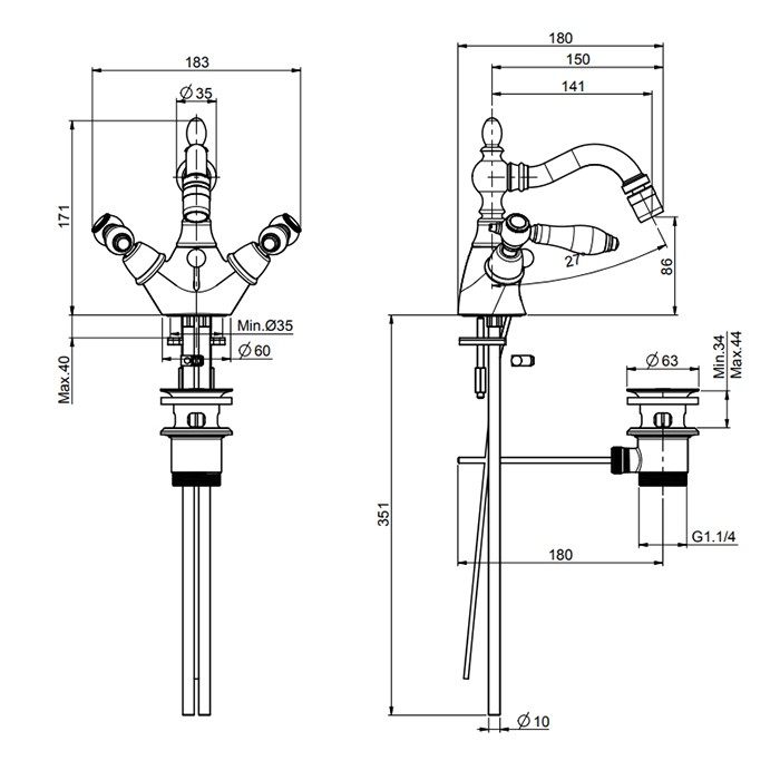 Fima Carlo Frattini Смеситель для биде, на 1 отв., с донным клапаном, Herend, F5412CBOR цвет: золото