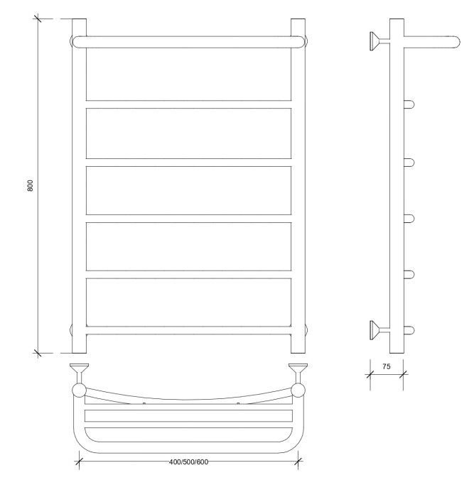 Полотенцесушитель водяной 80x50 Милан 1 СП (черный) Secado арт. 4673739226384