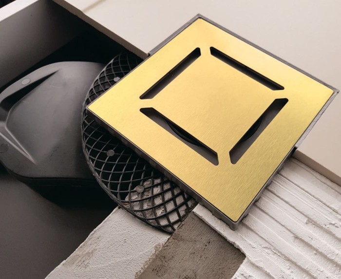 Душевой трап BERGES PLATZ Norma 150х150, золото глянец, S-сифон D50 H60, арт.092159