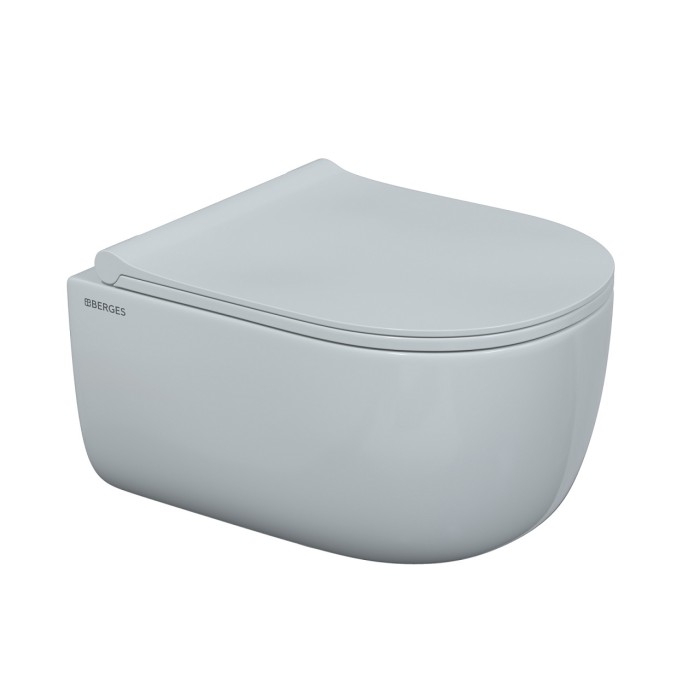 Комплект подвесного унитаза Berges NOVUM525, кнопка O5 черная, унитаз EGO Rimless, сиденье Okus Slim SO, быстросъёмное арт. 043311
