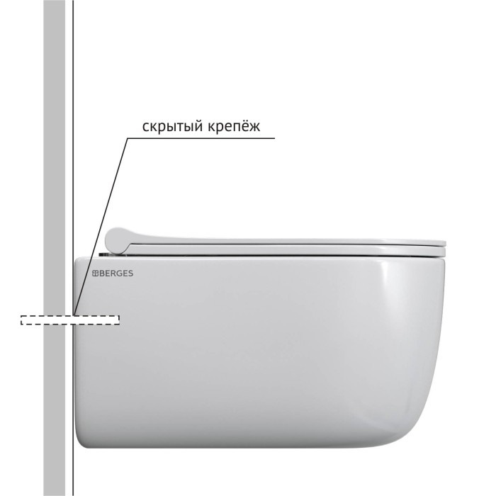 Комплект подвесного унитаза Berges NOVUM525, кнопка O5 черная, унитаз EGO Rimless, сиденье Okus Slim SO, быстросъёмное арт. 043311