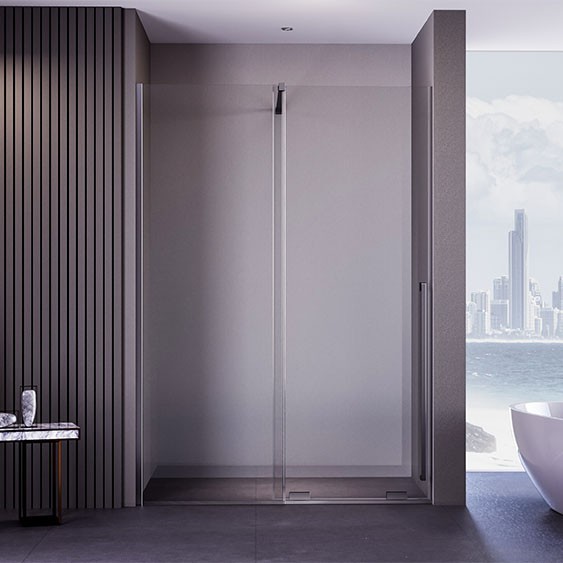 Душевая дверь 1400x2000, Veconi Premium Trento, брашированный графит, стекло прозрачное арт. PTDW-50GR-140-01-C4