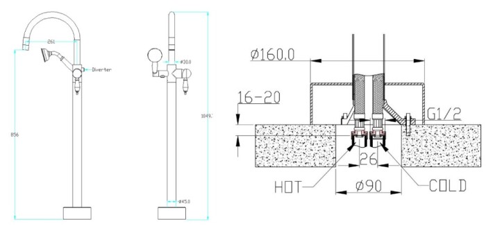 Смеситель для ванны, хром, Brilliante Boheme 269