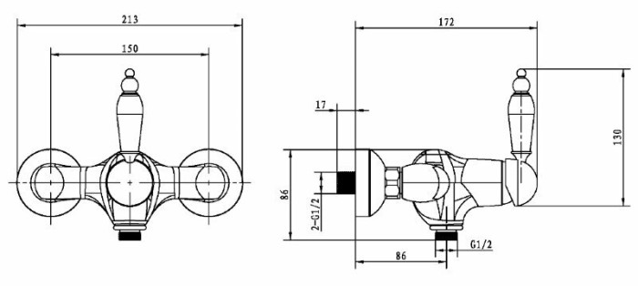 Смеситель для душа, бронза, Crystal Boheme 284-CRST