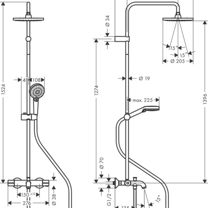 Душевая система с термостатом для ванны Vernis Blend Hansgrohe, хром арт. 26079000