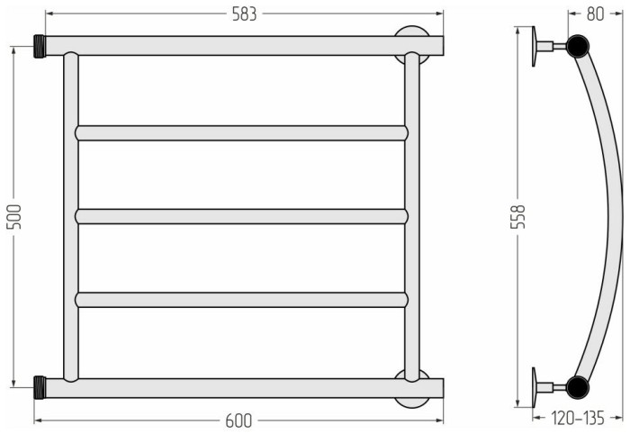 Стилье Водяной полотенцесушитель 500x600, Минор 0602, 00602-5060 цвет: без покрытия