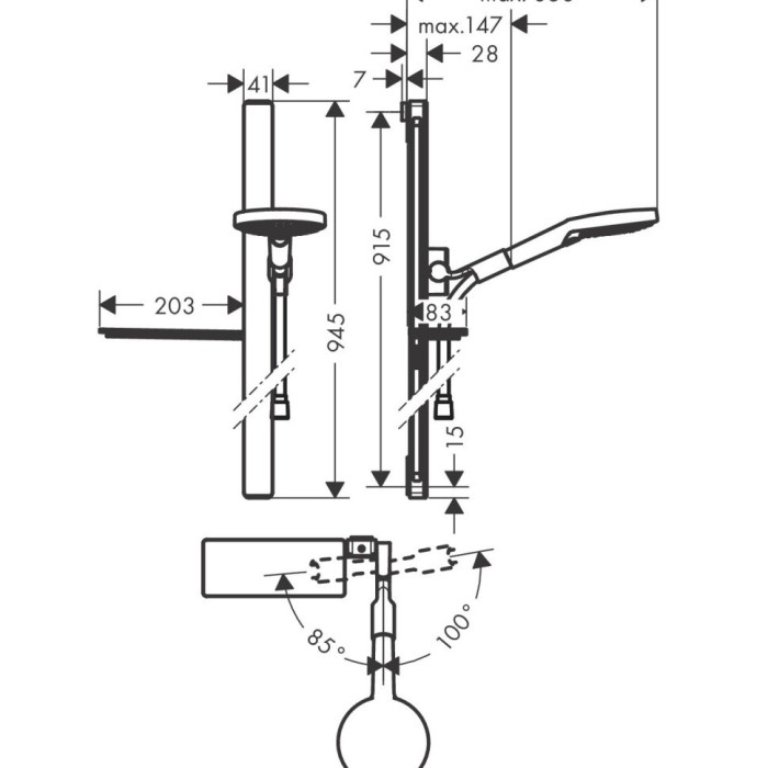 Душевой гарнитур со штангой 90см и мыльницей Raindance Select S Hansgrohe, хром арт. 27648000
