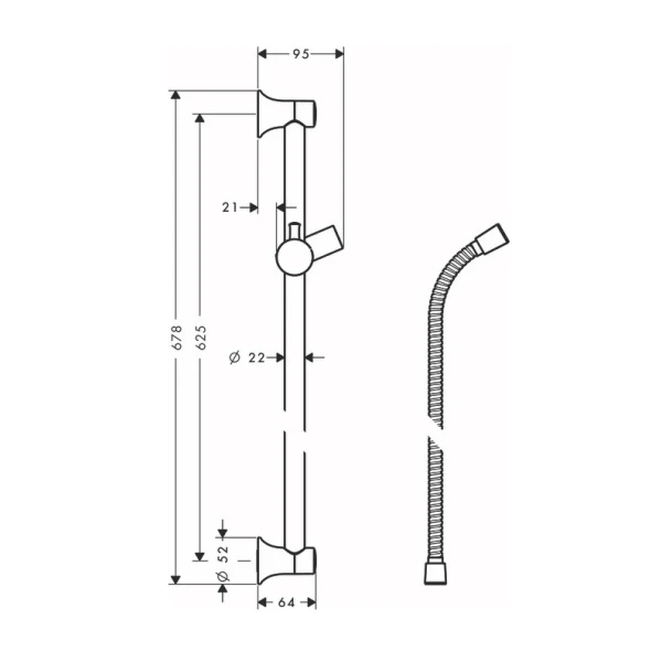 Душевая штанга Classic 65см со шлангом Unica Hansgrohe, никель арт. 27617820