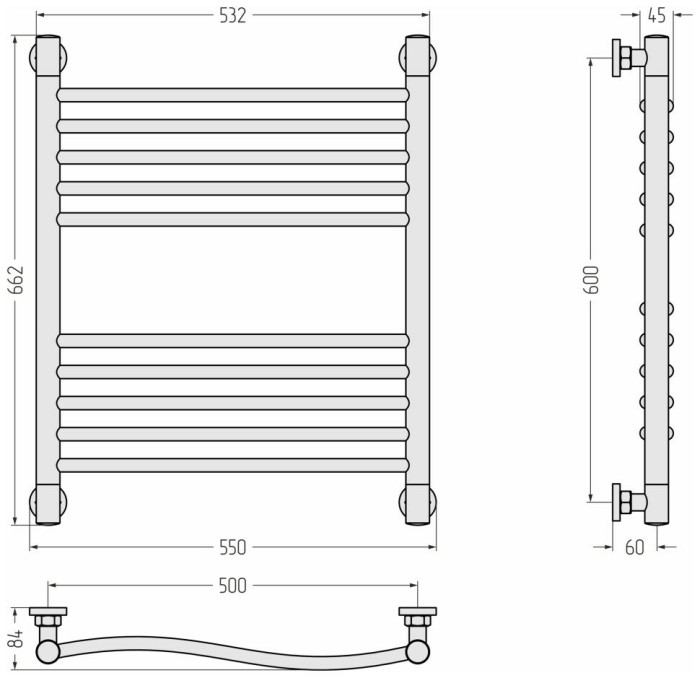 Сунержа Водяной полотенцесушитель 600x500, Флюид+, 30-0222-6050 цвет: матовый белый