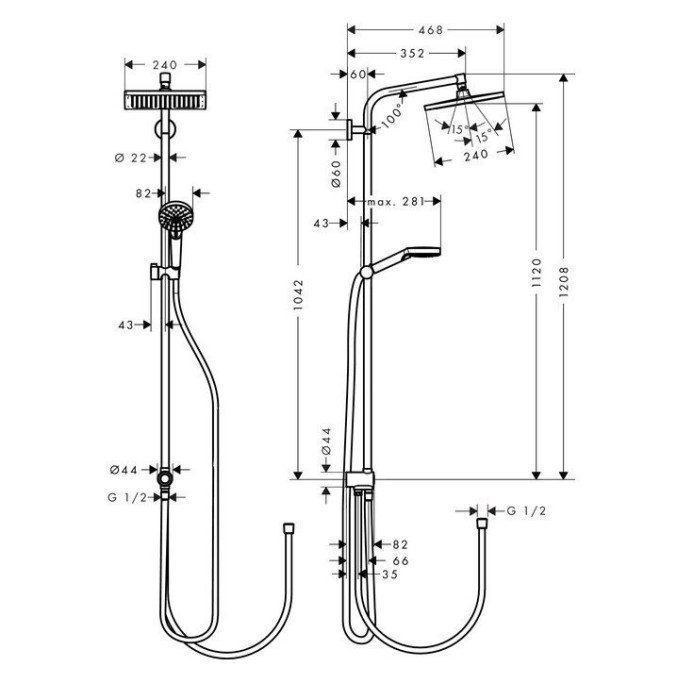 Душевая система Reno с переключателем потоков Crometta E Hansgrohe, хром арт. 27289000