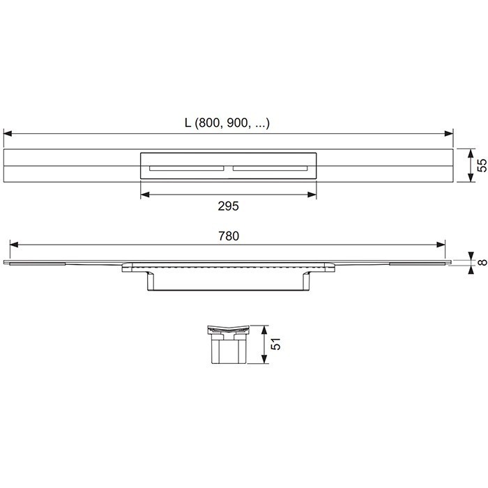 Профиль для душа, 160см, pvd brushed stainless steel/черный, drainprofile TECE арт. 671621