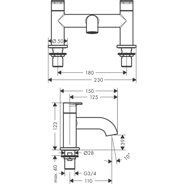 Смеситель для ванны на 2 отверстия, Hansgrohe Vernis Blend, хром арт. 71442000
