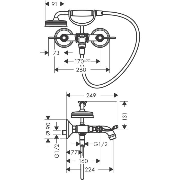Смеситель для ванны Montreux Axor, шлифованная медь арт. 16551950