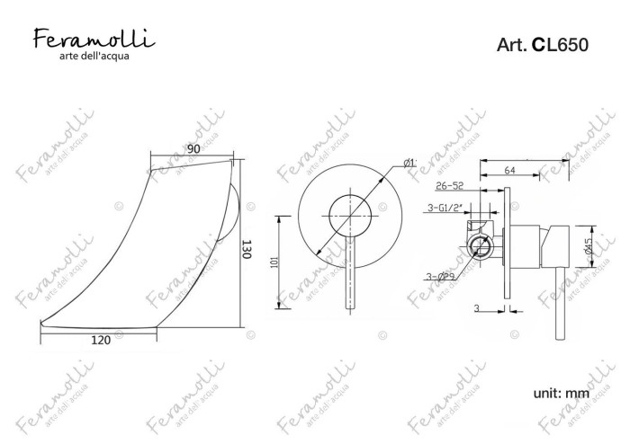 Смеситель для раковины встраиваемый, хром, Ele Feramolli - CL650