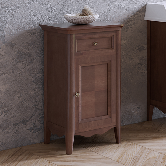 Тумба напольная с 1-й дверцей, 1-м выдвижным ящиком, доводчиками blum, ручки бронза, dx - петли справа, Veronica Nuovo noce, Tiffany World - VER2150D-N