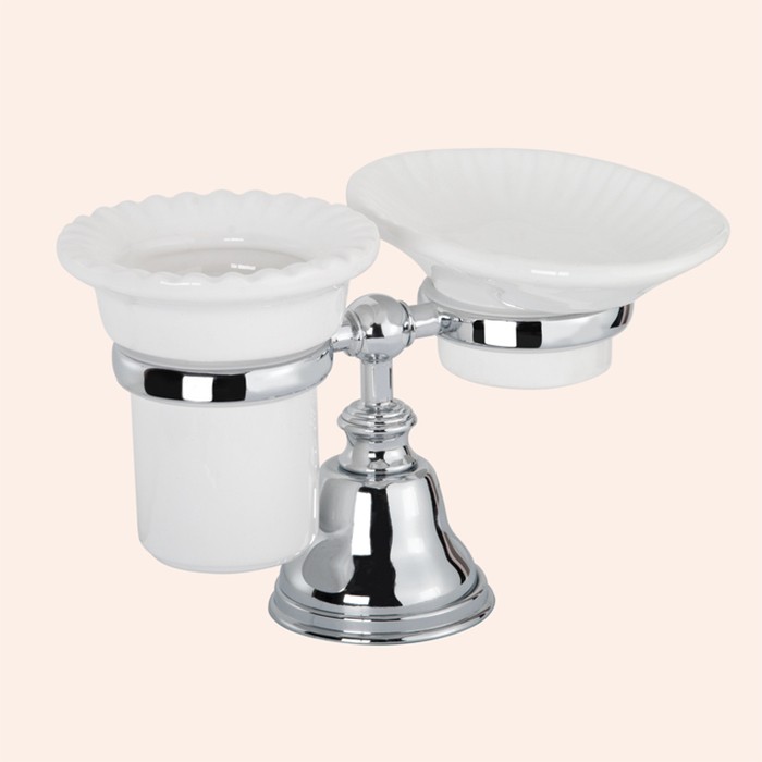 Настольный держатель с мыльницей и стаканом, керамика (бел), Harmony хром, Tiffany World - TWHA141cr
