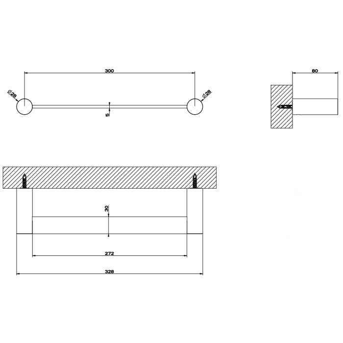 Полотенцедержатель, 30 см, подвесной, Gessi 316, шлифованная сталь арт. 54797#239