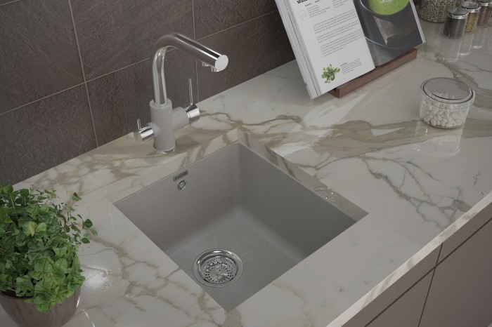 Мойка для кухни гранит 445х460 Paulmark GERA 50, серый металлик - PM104546-GRM