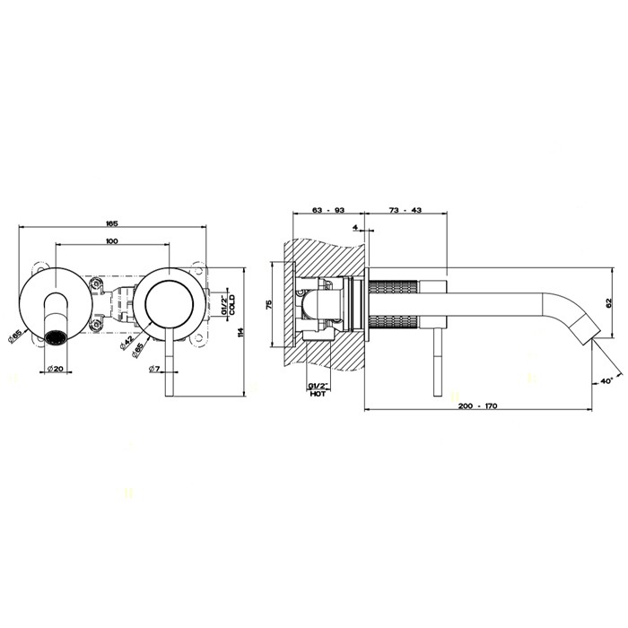Встраиваемый однорычажный смеситель с изливом, без донного клапана, Gessi Meccanica, шлифованная сталь арт. 54286#239