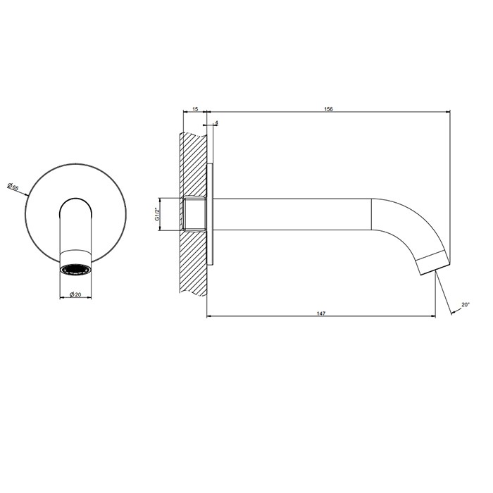 Настенный излив 146мм на 1/2”, комбинируемый с удаленным управлением, Gessi 316, brushed black metal pvd арт. 54010#707