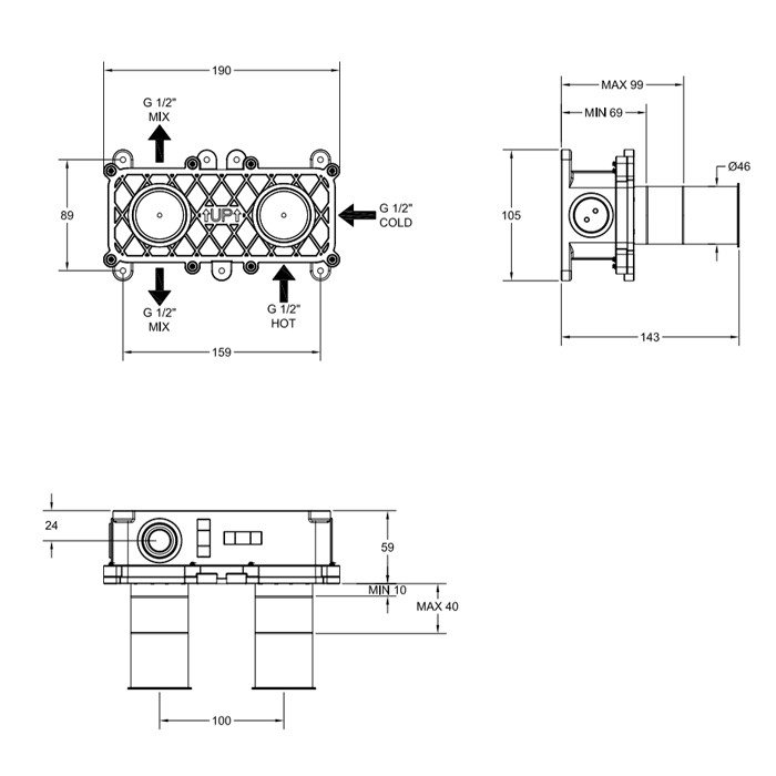 Встраиваемая часть для термостатического смесителя для душа, Gessi, steel brushed арт. 54169#239