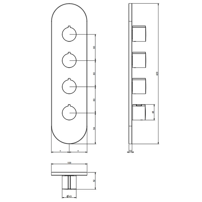 Смеситель для душа, встаиваемый, термостатический, Gessi Tondo, хром арт. 43066#031