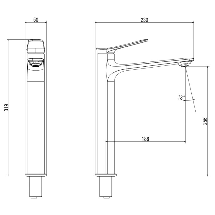 Смеситель для раковины-чаши, высокий, керамический картридж, без донного клапана, хром, Azario Lines арт. AZ-VPU168R25C