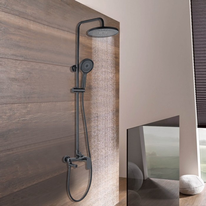 Душевая колонна со смесителем для ванны, с поворотным изливом, круглая, черный, Azario ARIZONA арт. AZ-20BR