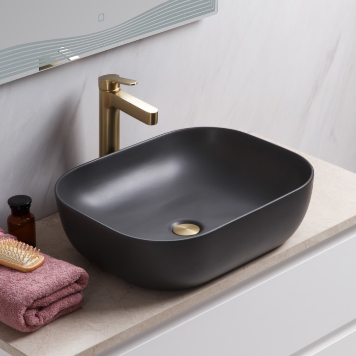 Раковина накладная керамическая 500x400x140, полукруглая, BelBagno, матовый серый арт. BB1302-H311