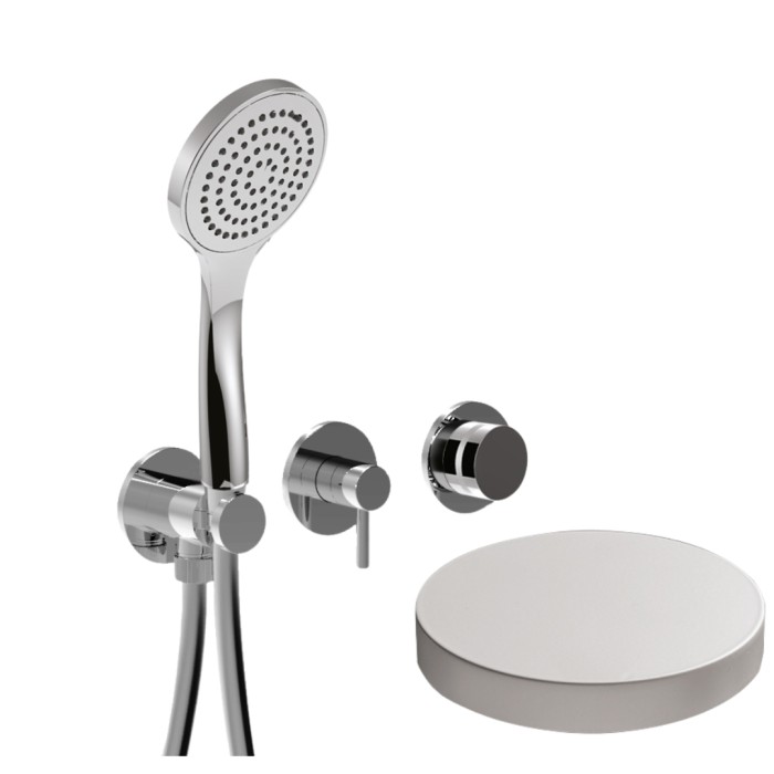 Встраиваемый смеситель для душа на 2 режима, однорычажный, поворотный переключатель, ручной душ + 1 доп. вывод воды, Giulini My ring, белый матовый арт. MRX5301BO