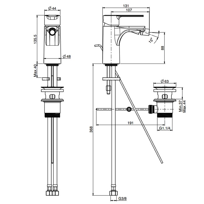 Fima Carlo Frattini Смеситель для биде, на 1 отв., с донным клпаном, Mast, F3132OR цвет: золото