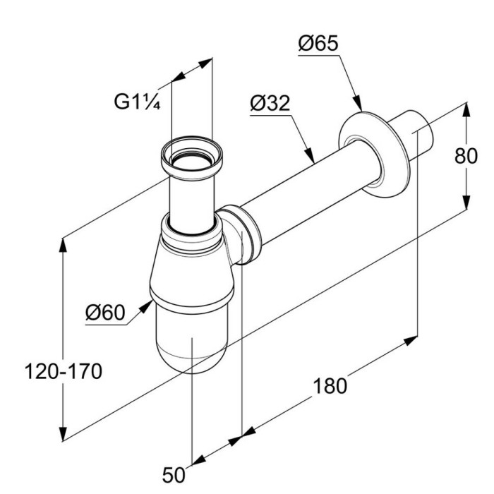 Бутылочный сифон g1 1, 4, Kludi, хром - 1010505-00