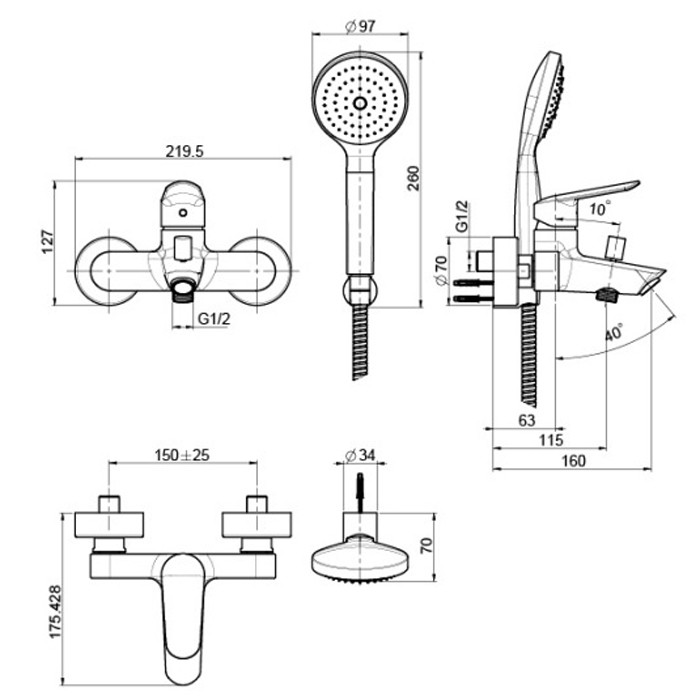 Fima Carlo Frattini Смеситель внешнего монтажа на ванну без душевого комплекта, Spot, F3004CR цвет: хром