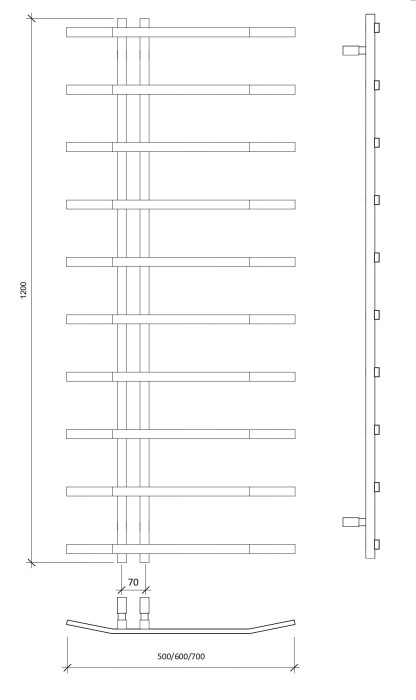 Полотенцесушитель водяной 120x7x50 Милето (черный) Secado арт. 4673739253410