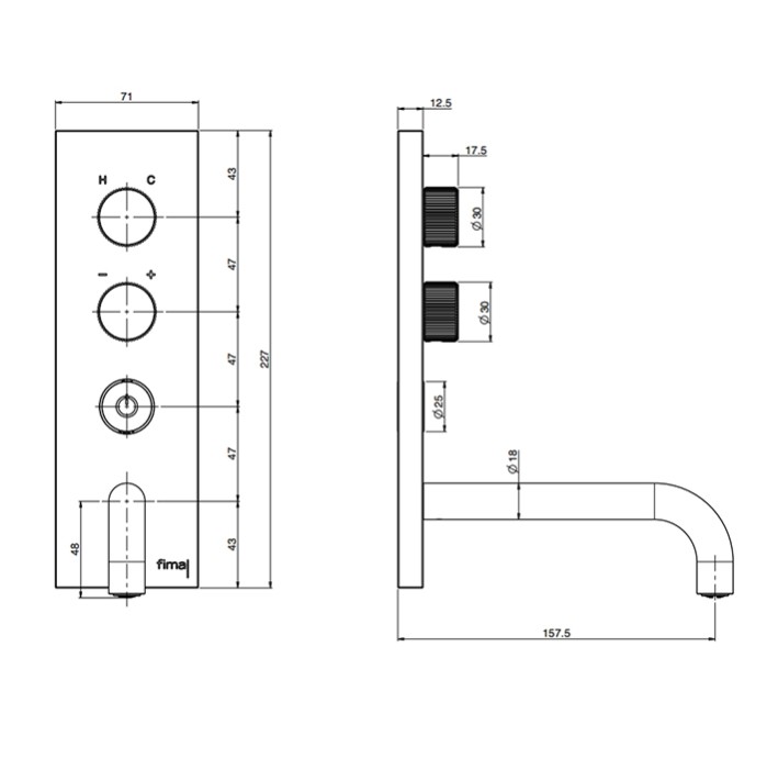 Fima Carlo Frattini Смеситель для раковины, встраиваемый, излив: 15.7см., c кнопкой on/off, Switch ON, F5951VX5NS цвет: черный