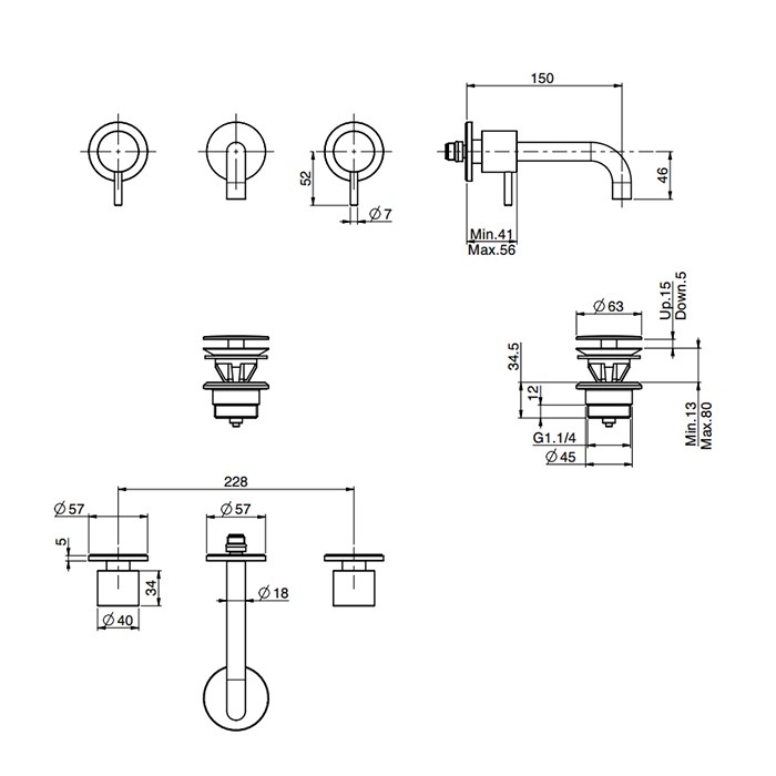 Fima Carlo Frattini Cмеситель для раковины, встраиваемый, излив: см., Spillo Up, F3161/5OR цвет: золото
