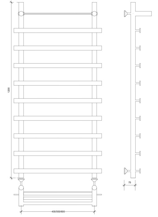 Полотенцесушитель водяной 120x50 Понтида 1 СП (черный) Secado арт. 4673739227398