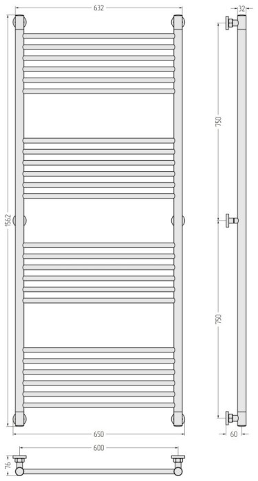 Сунержа Водяной полотенцесушитель 1500x600, Богема+ прямая, 15-0220-1560 цвет: тёмный титан муар