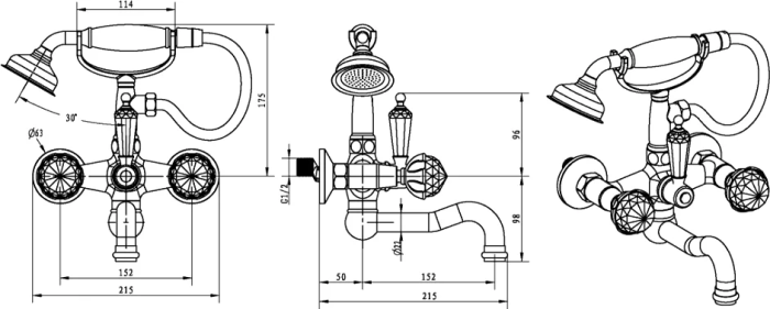 Смеситель для ванны, хром, Brillante Boheme 353