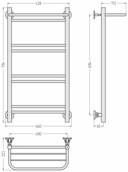 Стилье Водяной полотенцесушитель 800x400, Версия-Н1, 17621-8040 цвет: черный