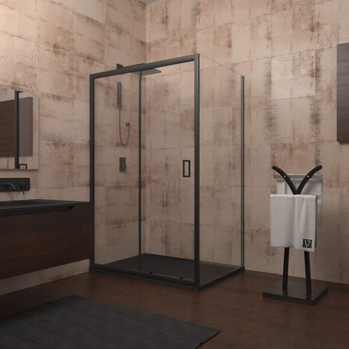 Душевой угол 1300х1100х1950, Veconi Rovigo, черный, стекло прозрачное арт. RV046B-130110-01-C5