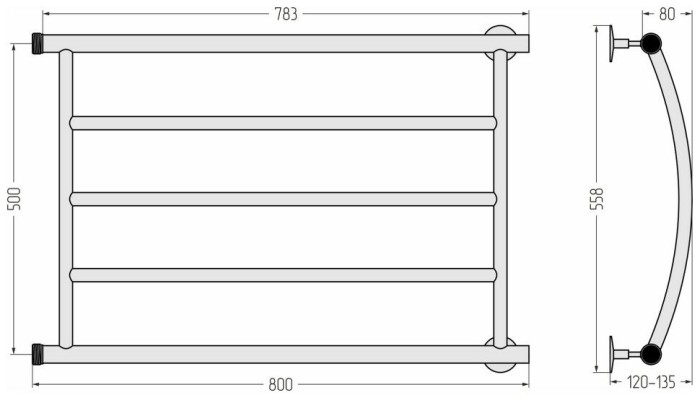 Стилье Водяной полотенцесушитель 500x800, Минор 0602, 00602-5080 цвет: без покрытия