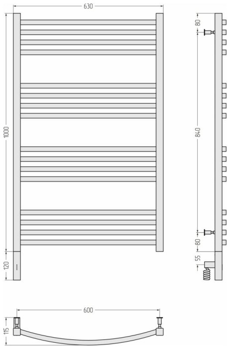 Сунержа Электрический полотенцесушитель 1000x400, Аркус 3.0, 00-5704-1060 цвет: без покрытия